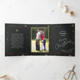 Weihnachten Personalisiertes Familienfoto Rustikal Dreifach Gefaltete Urlaubskarte