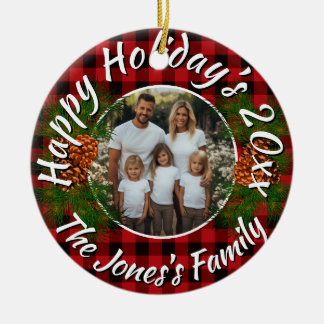 Weihnachten personalisiertes Foto rot kariert Zapf Keramik Ornament