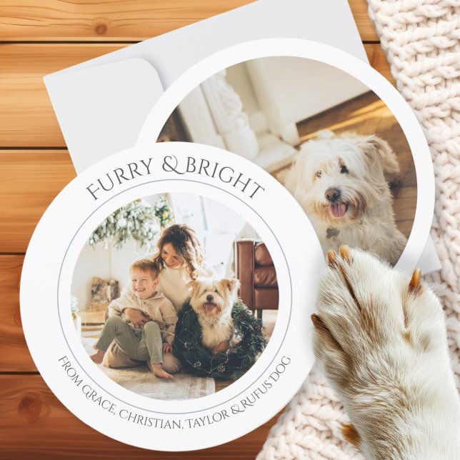 Weihnachten Personalisiertes Furnier und helles Fo (Christmas Personalized Furry and Bright Photo Holiday Card by Ricaso. Pet cards or change to suit)