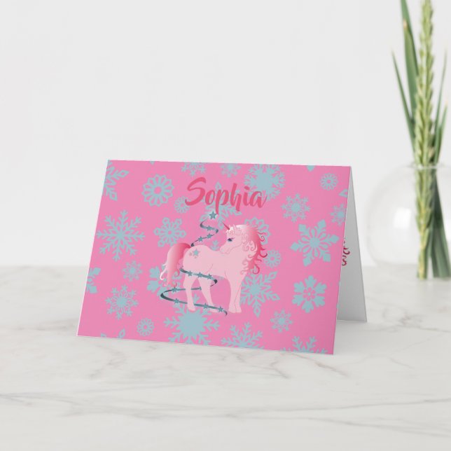 Weihnachten Persönliche Einhorn Rosa Girl Snowflak (Vorderseite)