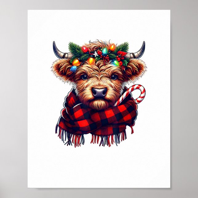 Weihnachten phantastische Hochlandkuhweihe Poster (Vorne)