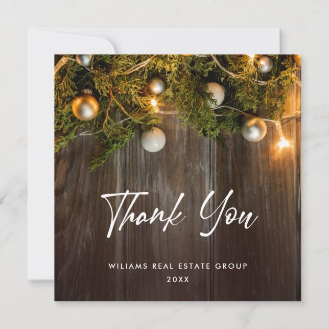 Weihnachten Pine Cones Corporate Rustic Holiday Bo Dankeskarte (Vorderseite)