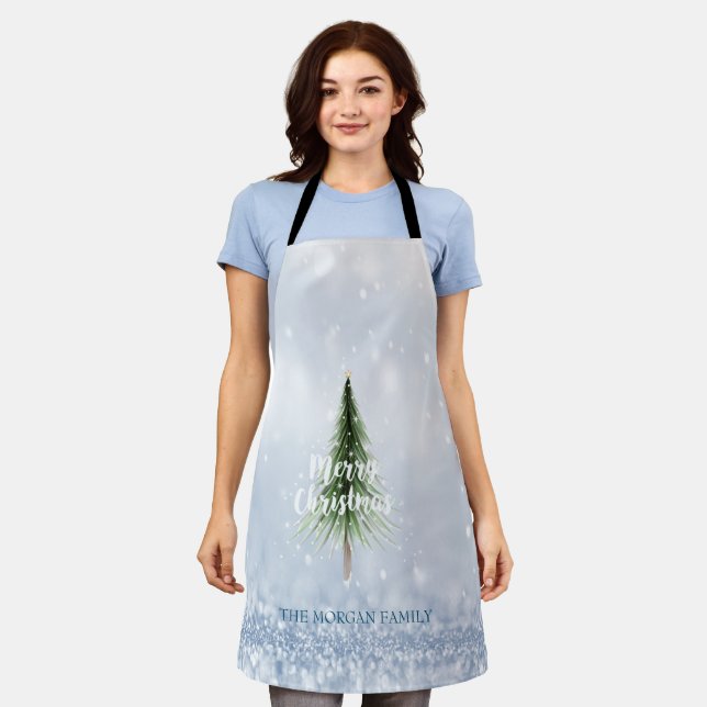 Weihnachten Pine Tree Frohe Weihnachten Blue Holid Schürze (Getragen)