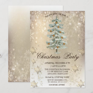 Weihnachten Pine Tree Snowflakes Gold Party Einladung