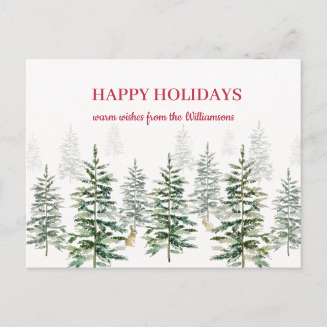 Weihnachten Pine Trees Wasserfarben Happy Holiday  Postkarte (Vorderseite)