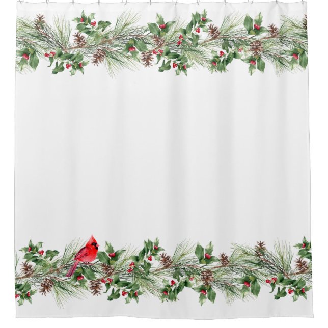 Weihnachten Pinecone & Holly Berry White Duschvorhang (Vorderseite)