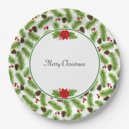 Weihnachten Pinecones & Rote Berries Pappteller
