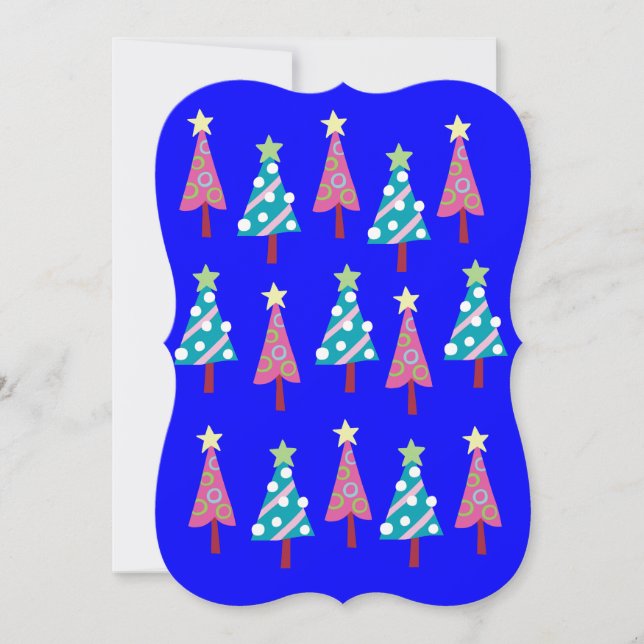 Weihnachten Pink & Blue Trees Flat Grußkarte Karte (Vorderseite)
