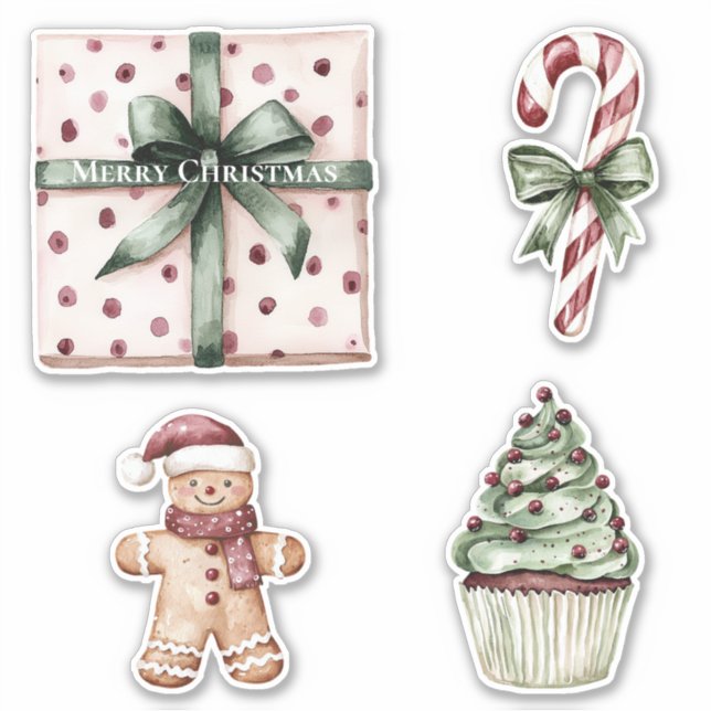 Weihnachten Pink Dots Grüne Schleife & Bow Aufkleber (Vorderseite)