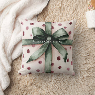 Weihnachten Pink Dots Grüne Schleife & Bow Kissen
