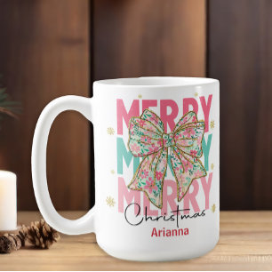 Weihnachten Pink Grün Türkis Schleife Name Kaffeetasse