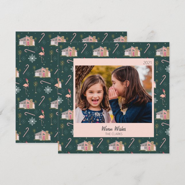 Weihnachten - Pink House Palm Tree Foto  (Vorne/Hinten)