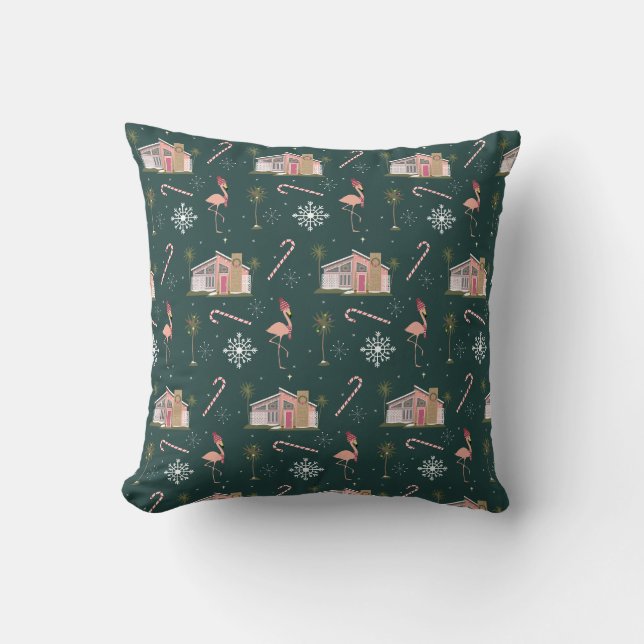 Weihnachten - Pink House Palm Tree Throw P Kissen (Vorderseite)