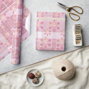 Weihnachten Pink Kariert Liebevolle Schneeflocken Geschenkpapier