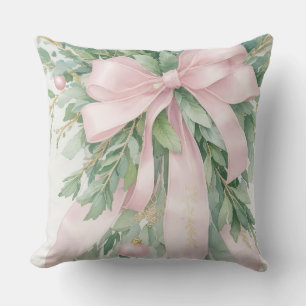 Weihnachten Pink Satin Ribbon Holly Greenery Kissen
