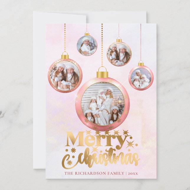 Weihnachten Pink Wasserfarbe 5 Foto Ornament Urlau (Vorderseite)
