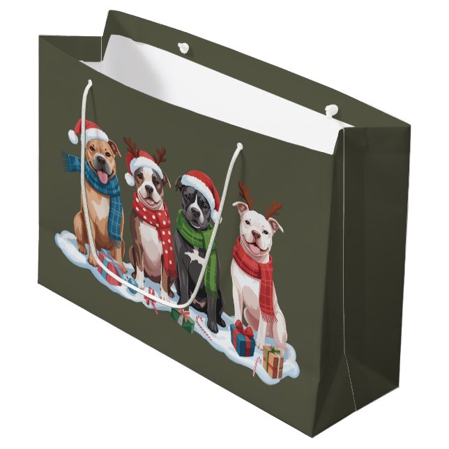 Weihnachten Pitbull Dog Eigentümer Geschenk Weihna Große Geschenktüte (Vorderseite Schrägansicht)
