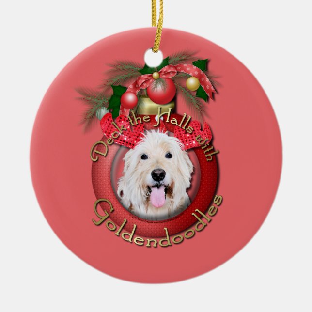 Weihnachten - Plattform die Hallen - GoldenDoodles Keramikornament (Vorne)