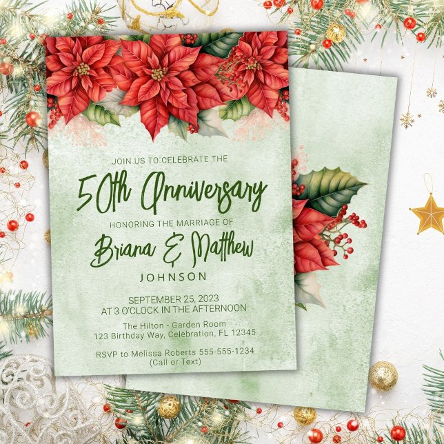 Weihnachten Poinsettia 50. Hochzeitstag Einladung (Von Creator hochgeladen)