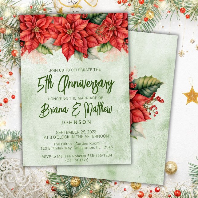 Weihnachten Poinsettia 5. Hochzeitstag Einladung (Von Creator hochgeladen)