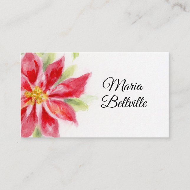 Weihnachten Poinsettia Aquarell Flat Platzkarte (Vorderseite)