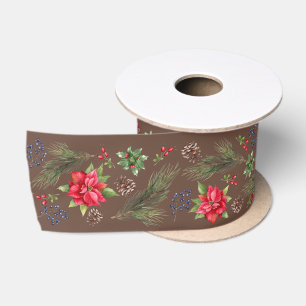 Weihnachten Poinsettia Berries und Branchen Satinband