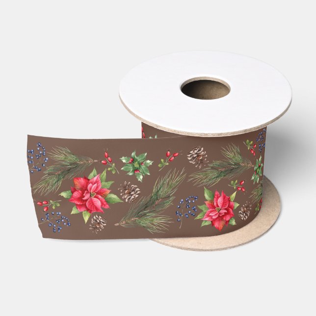 Weihnachten Poinsettia Berries und Branchen Satinband (Spule)