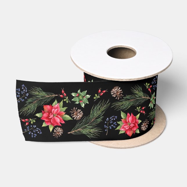 Weihnachten Poinsettia Berries und Branchen Satinband (Spule)