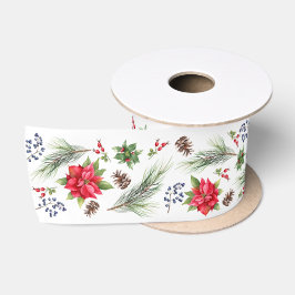 Weihnachten Poinsettia Berries und Branchen Satinband