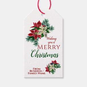 Weihnachten Poinsettia Blume Weißes Geschenk Tags Geschenkanhänger