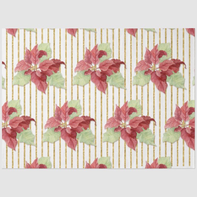 Weihnachten Poinsettia Blumengold Glitzer Strip Seidenpapier (Vorderseite)