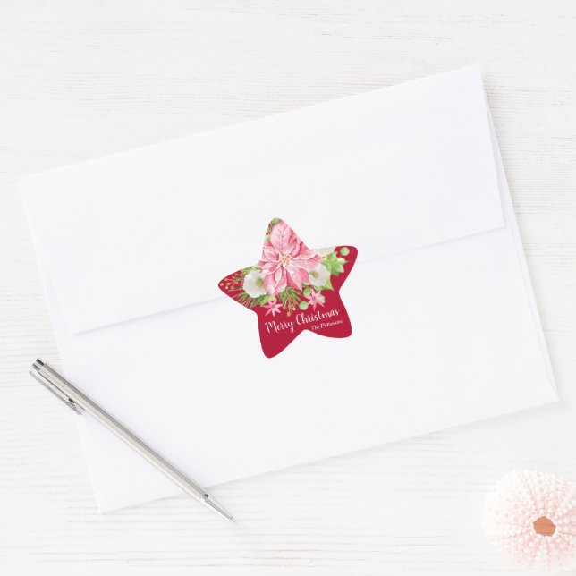 Weihnachten Poinsettia Blumenurlaub Stern-Aufkleber (Umschlag)