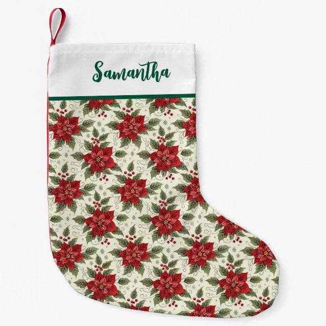 Weihnachten Poinsettia Blumenweihnachtsfest Strump Kleiner Weihnachtsstrumpf (Vorderseite)