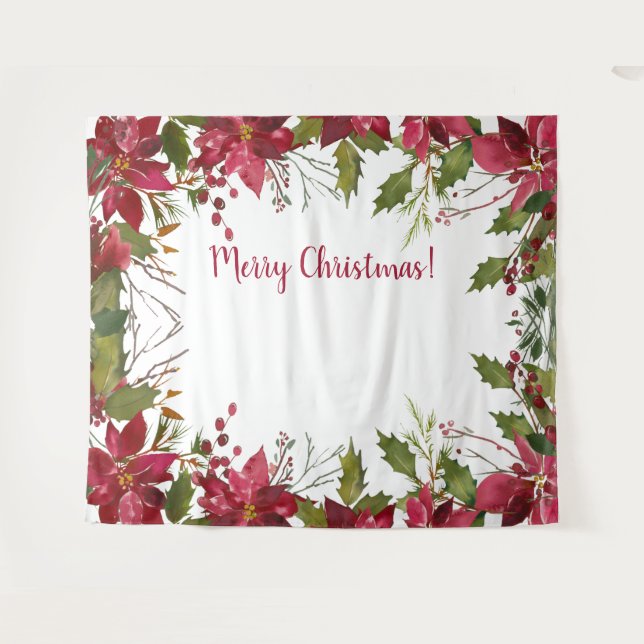 Weihnachten Poinsettia Blumenzelt - Stand Hintergr Wandteppich (Vorderseite (Horizontal))