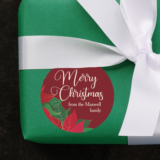 Weihnachten Poinsettia Elegantes Geschenk für den  Runder Aufkleber (Von Creator hochgeladen)