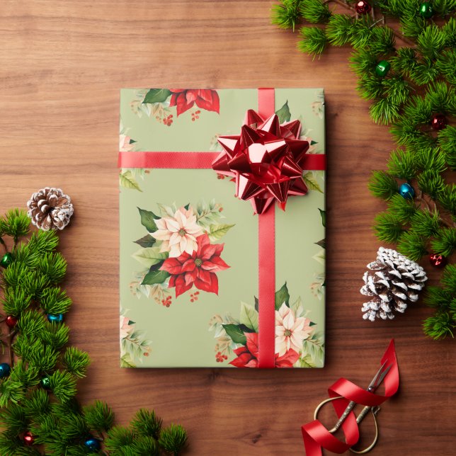 Weihnachten Poinsettia Floral mit Elegant Botanisc Geschenkpapier (Feiertagsgeschenk)