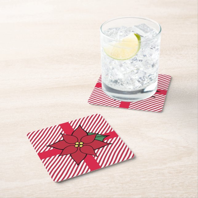 Weihnachten Poinsettia Getränkeküste Rechteckiger Pappuntersetzer (Vor Ort)