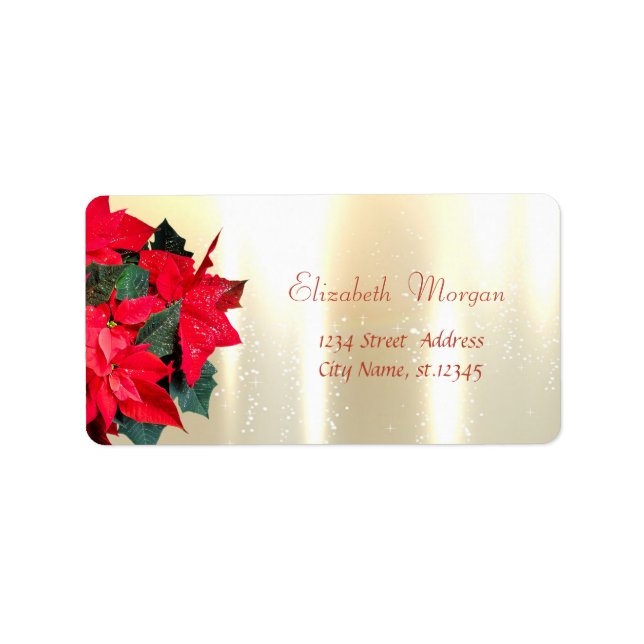 Weihnachten-Poinsettia, Gold Adressaufkleber (Vorne)