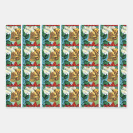Weihnachten Poinsettia Gold Bells Geschenkpapier Set