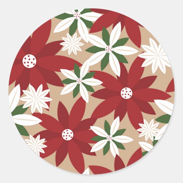 Weihnachten Poinsettia Hintergrund Runder Aufkleber (Vorderseite)