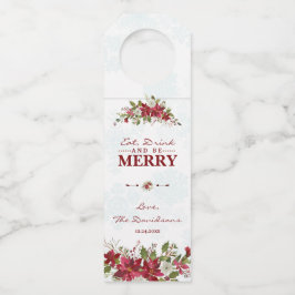 Weihnachten Poinsettia Rahmen trinken und fröhlich Flaschenanhänger