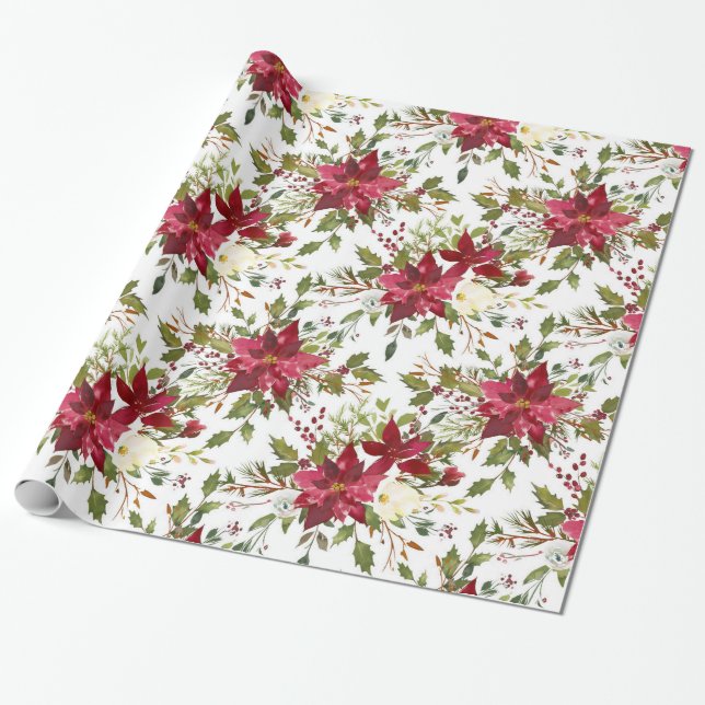 Weihnachten Poinsettia Rote Elegante Geschenkpapier (Ungerollt)
