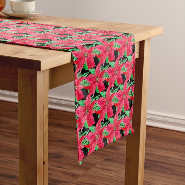Weihnachten Poinsettia Rote Flora Farbe Kurzer Tischläufer (Beispiel)