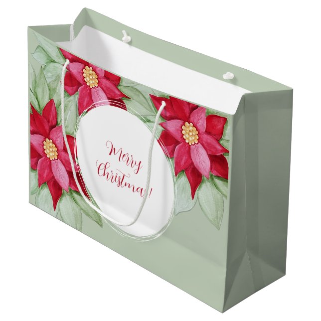 Weihnachten Poinsettia Wasserfarbe Handgemalt Große Geschenktüte (Vorderseite Schrägansicht)
