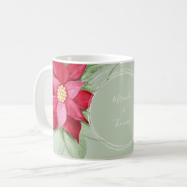 Weihnachten Poinsettia Wasserfarbe Handgemalt Kaffeetasse (Vorderseite Links)