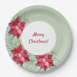 Weihnachten Poinsettia Wasserfarbe Handgemalt Pappteller