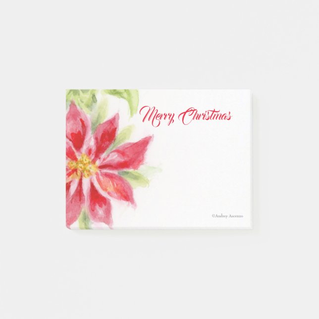 Weihnachten Poinsettia Wasserfarbe Nachhinweise Post-it Klebezettel (Vorderseite)