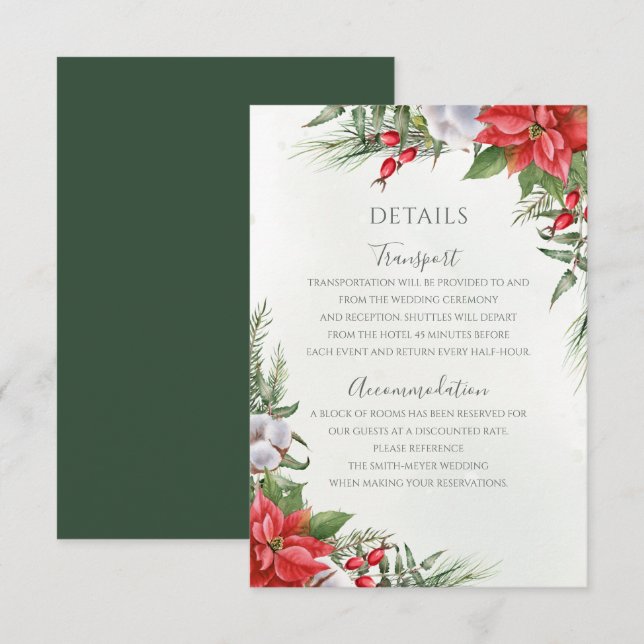 Weihnachten Poinsettia Winter Greenerity Wedding Begleitkarte (Vorne/Hinten)