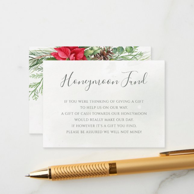 Weihnachten Poinsettia Winter Greenerity Wedding Begleitkarte (Vorderseite/Rückseite Beispiel)