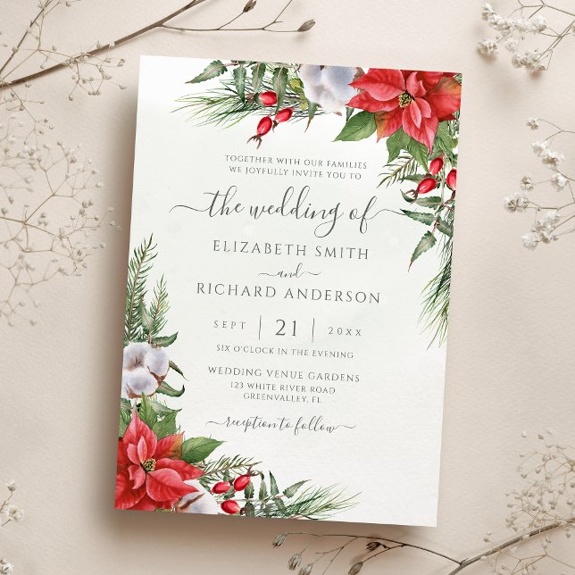 Weihnachten Poinsettia Winter Greenerity Wedding Einladung (Von Creator hochgeladen)